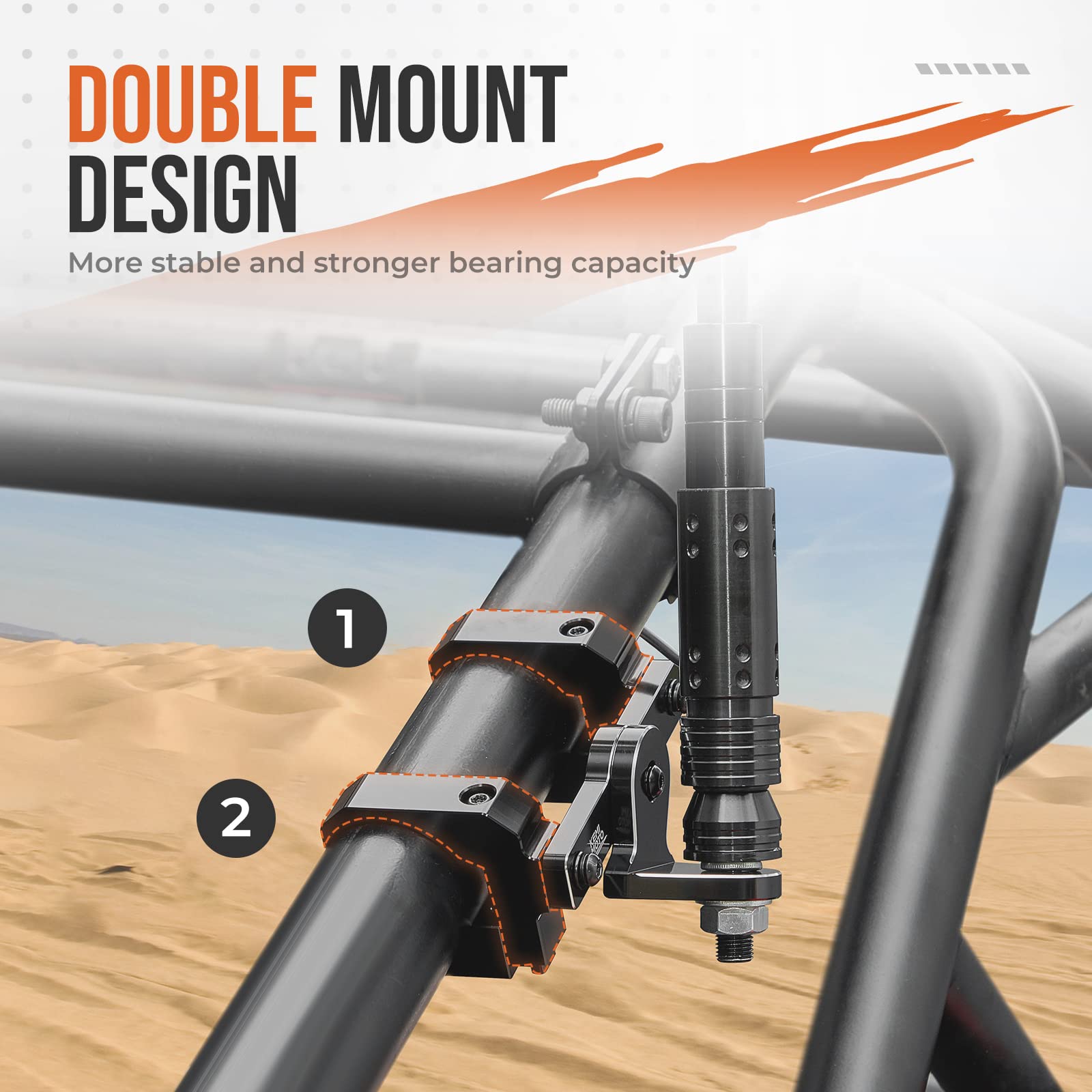 Aluminum UTV Whip Light Mount Bracket for 1.5 to 2