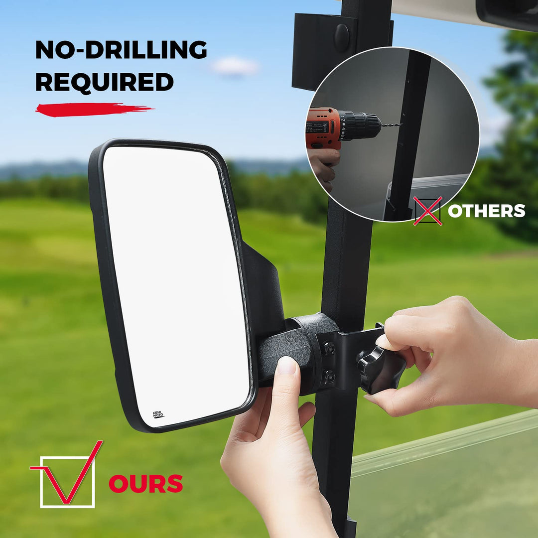 No-Drilling Required Golf Cart Side Mirrors for 0.75"-1.25" Square Rail - Kemimoto