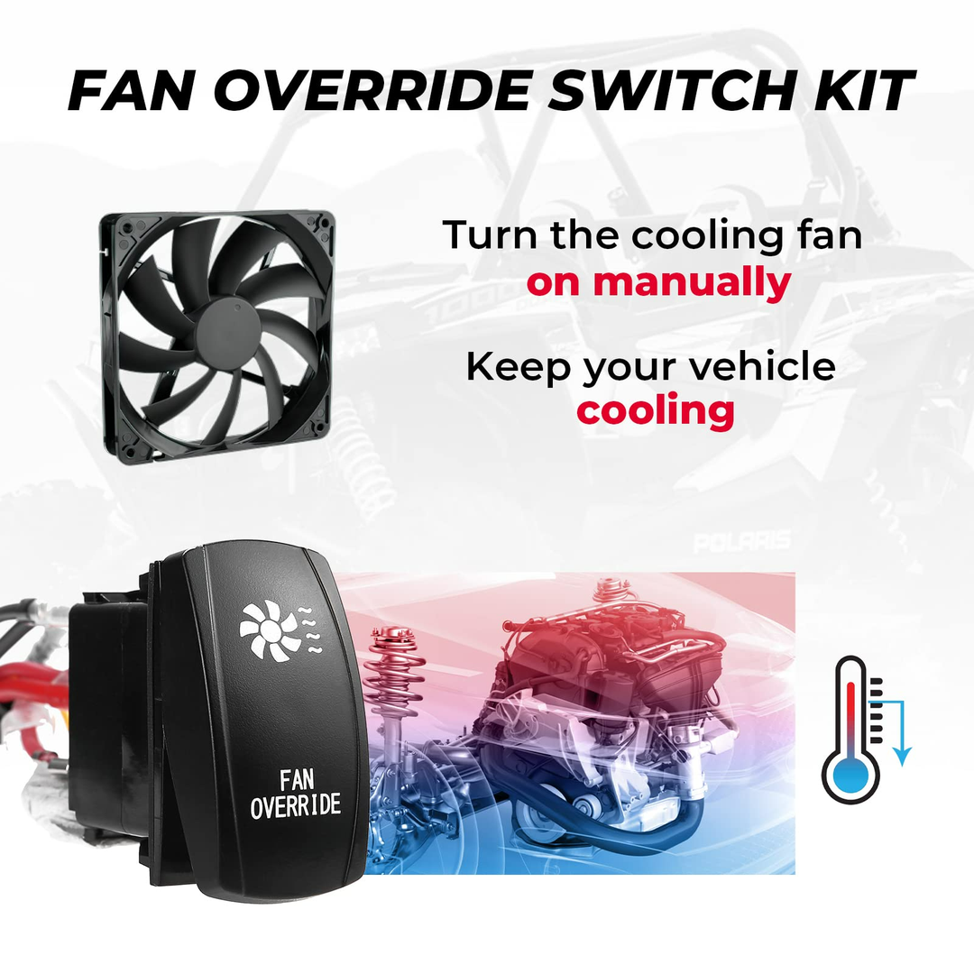 ATV UTV Fan Override Switch Kit with Relay LED Rocker Switch, Engine Cooling Wiring Accessories - Kemimoto