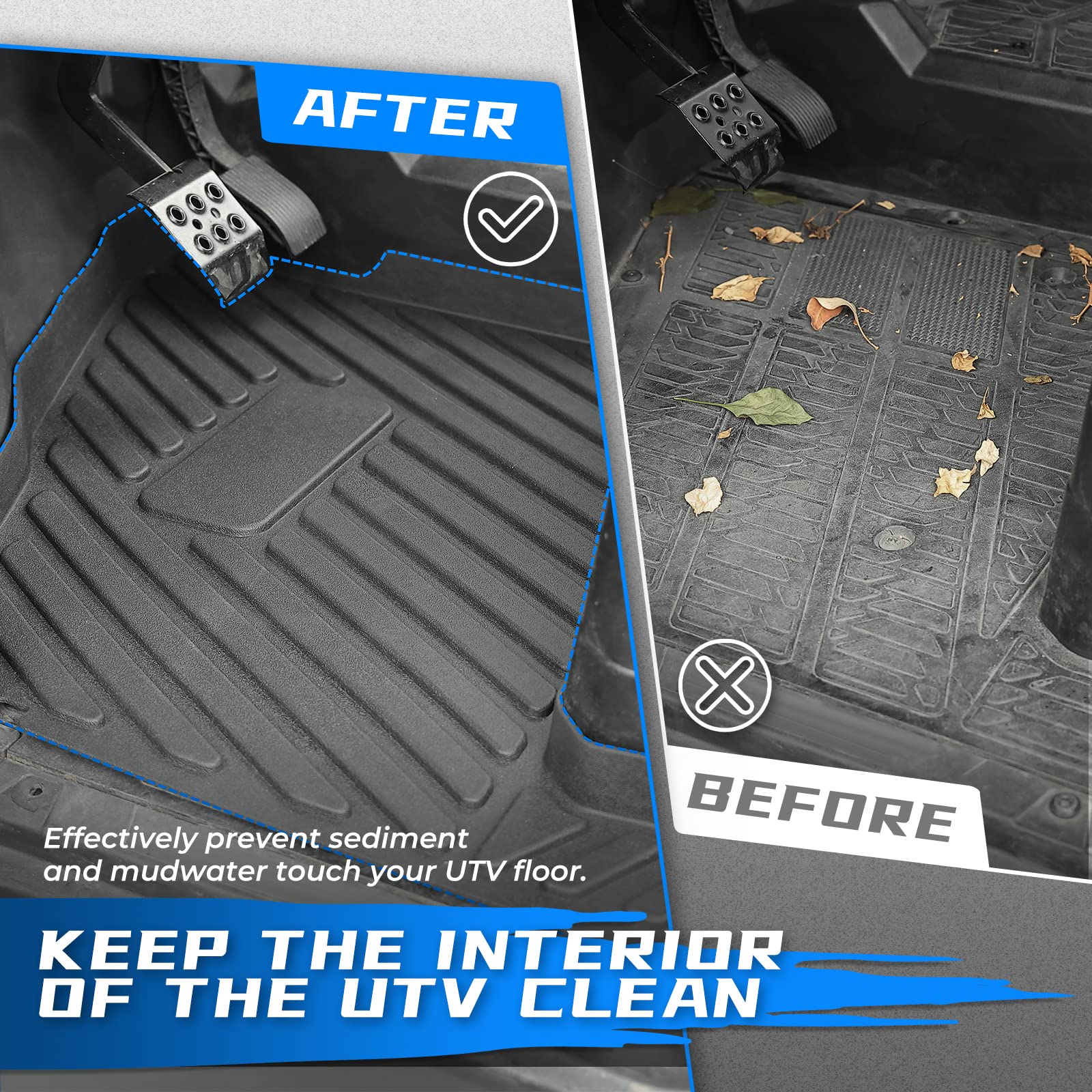 Floor Mats Fit Polaris Ranger Crew XP 1000 (2019-2023) - Kemimoto