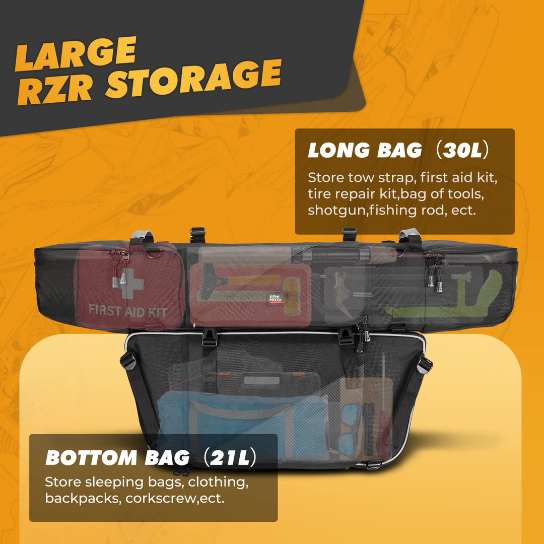 RZR Upgraded 1680D High Rear Cargo Bag  with Two Pockets and Waterproof Zipper - Kemimoto