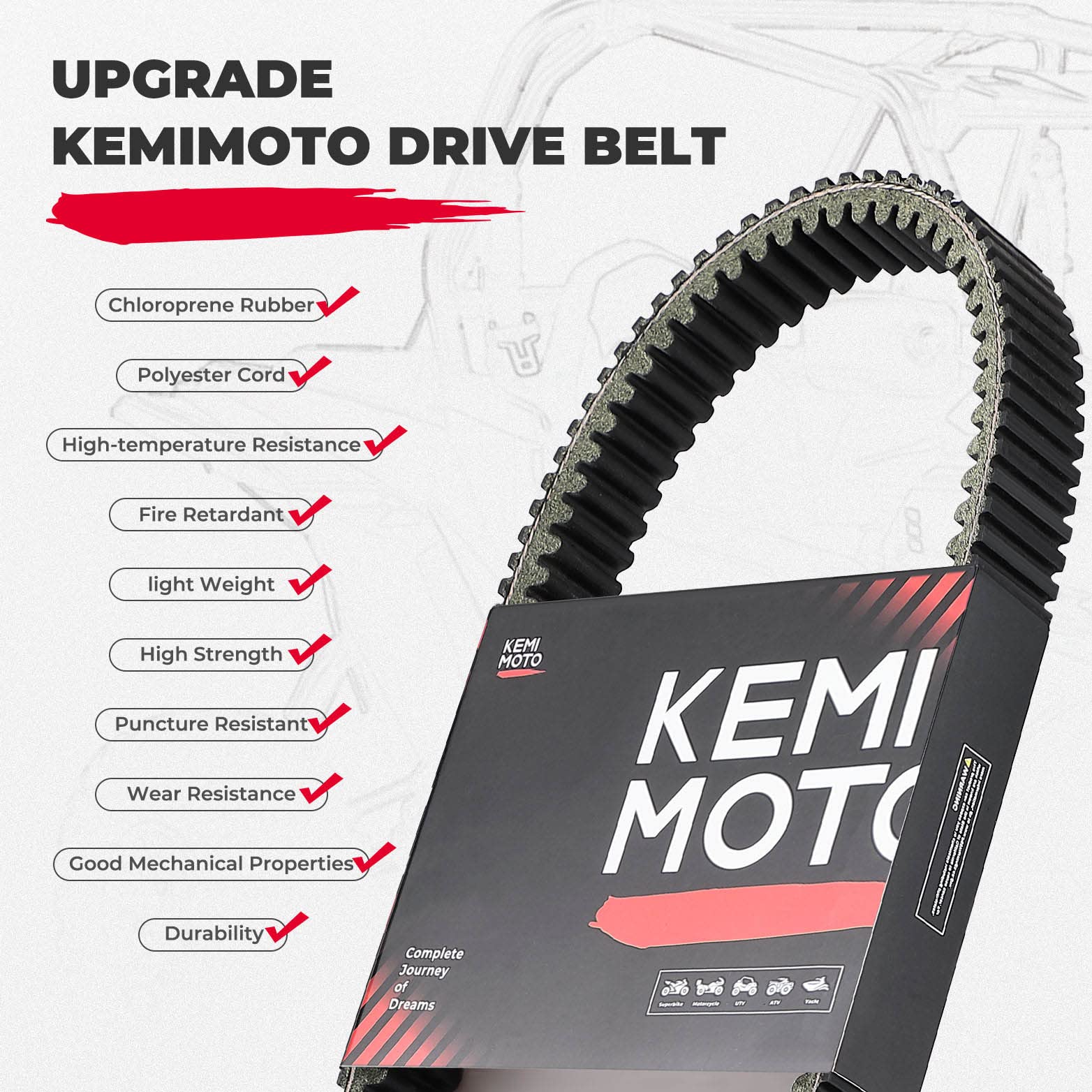 Drive Belt for Polaris General XP 1000/ RZR XP 1000 Heavy Duty - Kemimoto