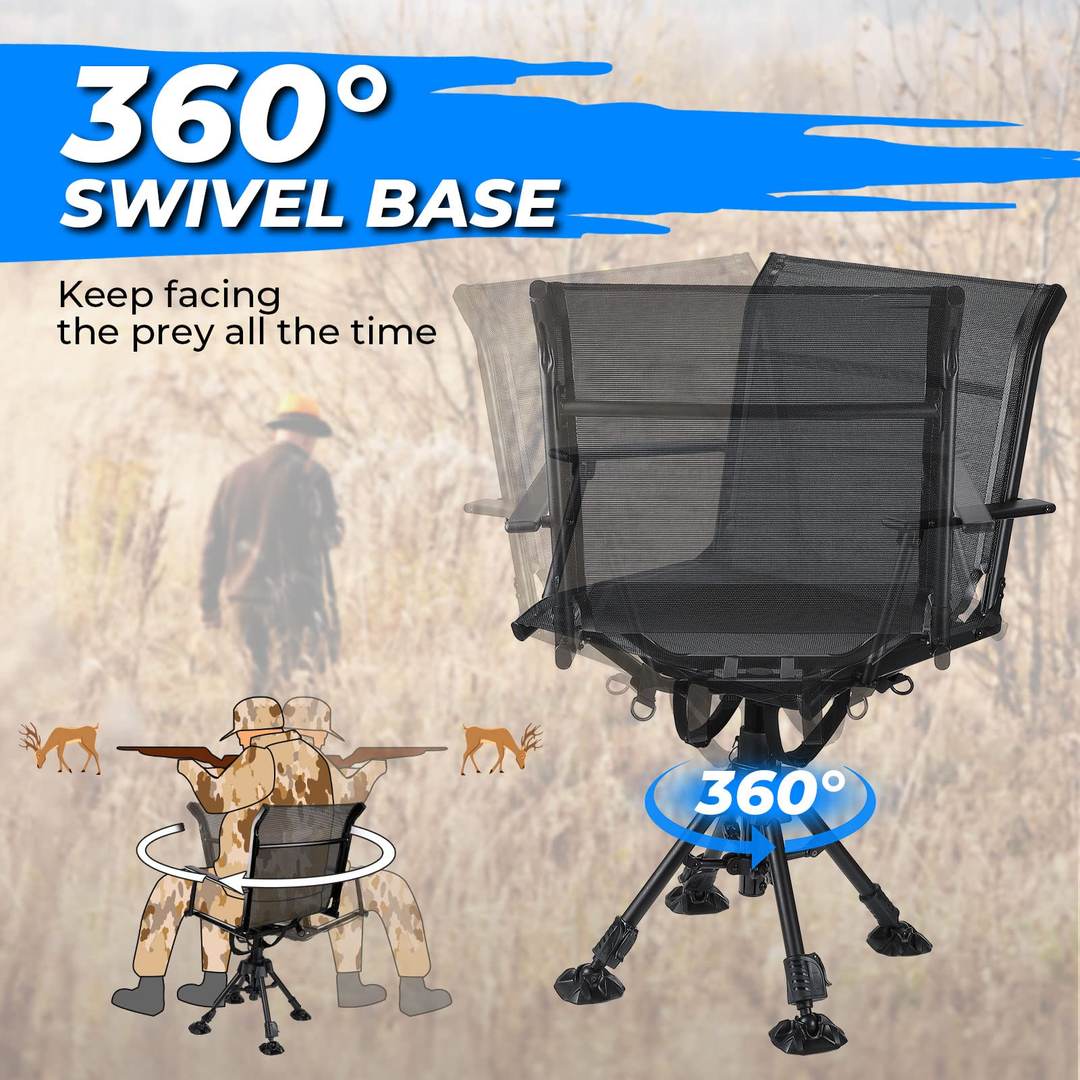 Hunting Fishing Chair, 360° Silent Swivel Hight Adjustable Quick Folding Blind Chair - Kemimoto