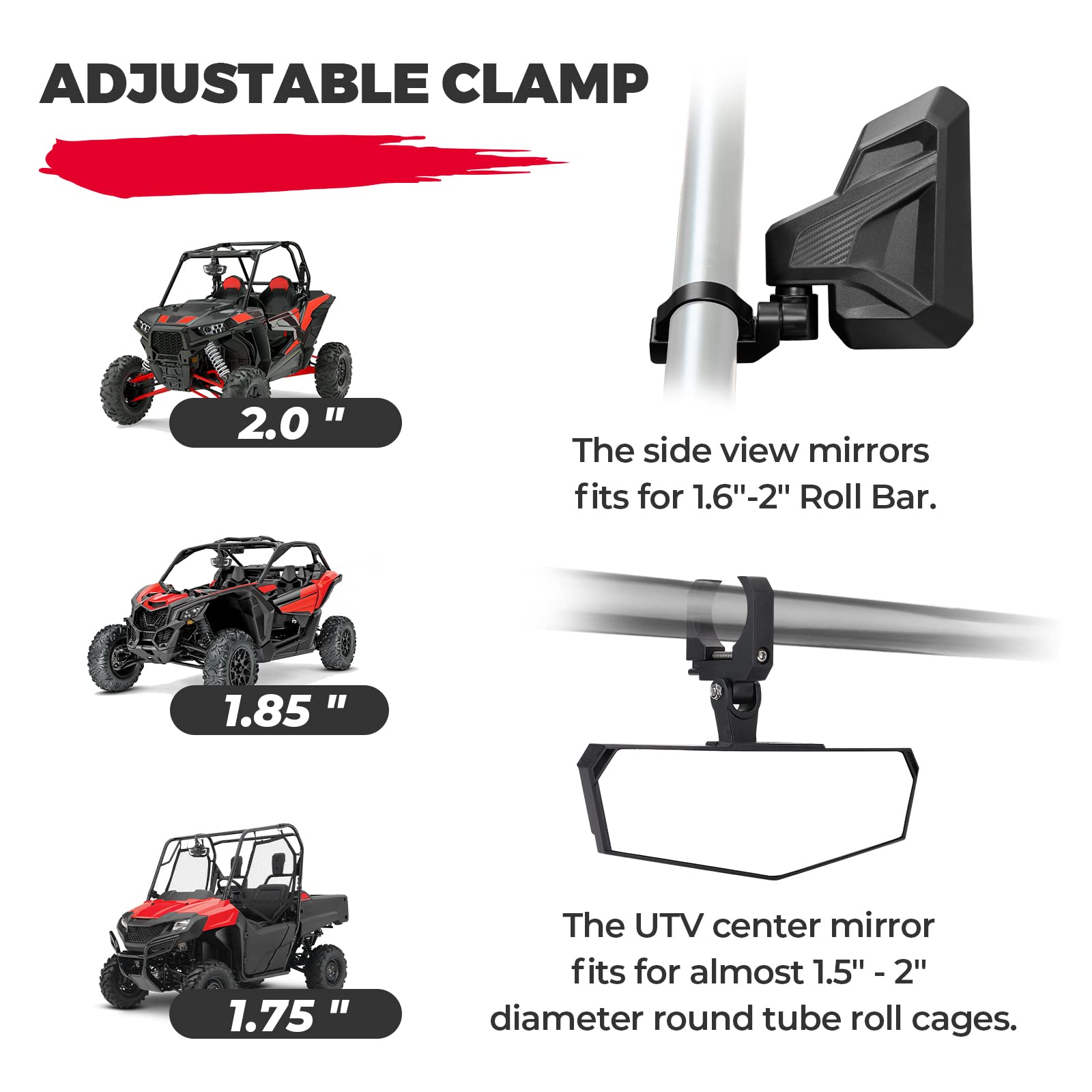UTV Side Mirrors and Center Mirror for 1.6