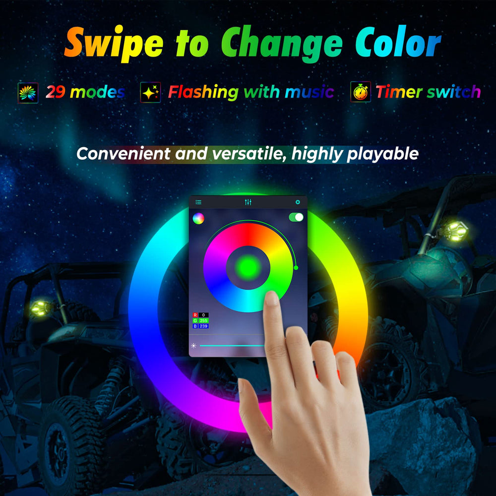 UTV 1.62"-2" Round Tube Adjustable Side Mirror With RGB Light - Kemimoto