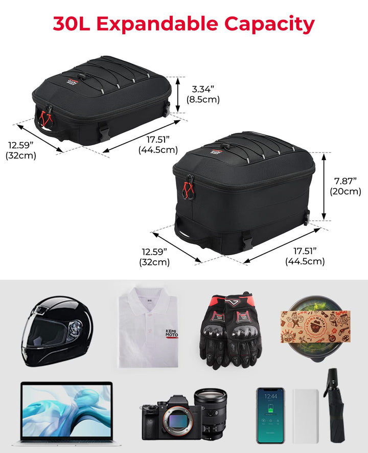 22L-30L Motorcycle Tail Bag with Waterproof Rain Cover - Kemimoto