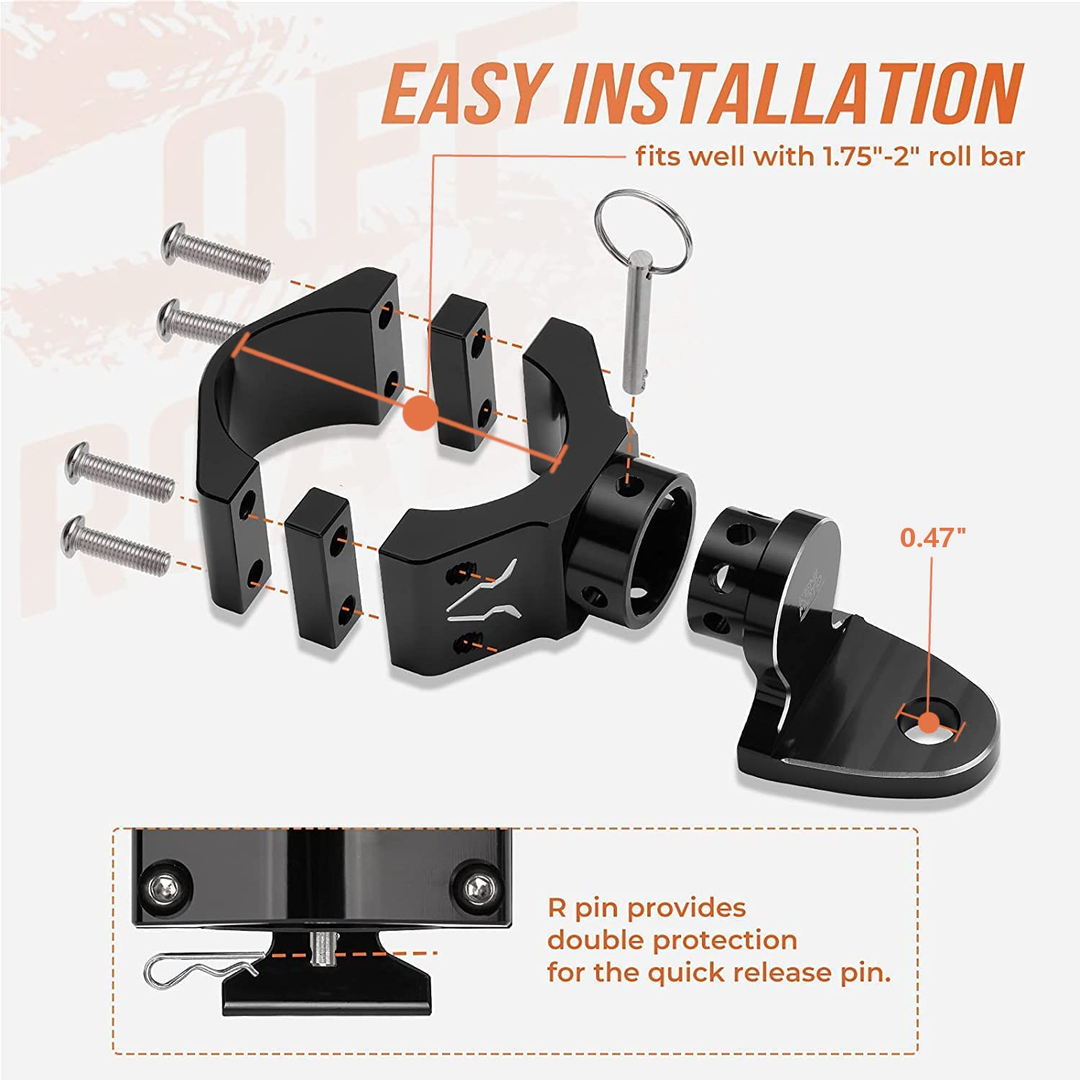 Kawasaki Mule Aluminum Adjustable Quick Flag Mount for 1.75-2 Roll Bar by Kemimoto