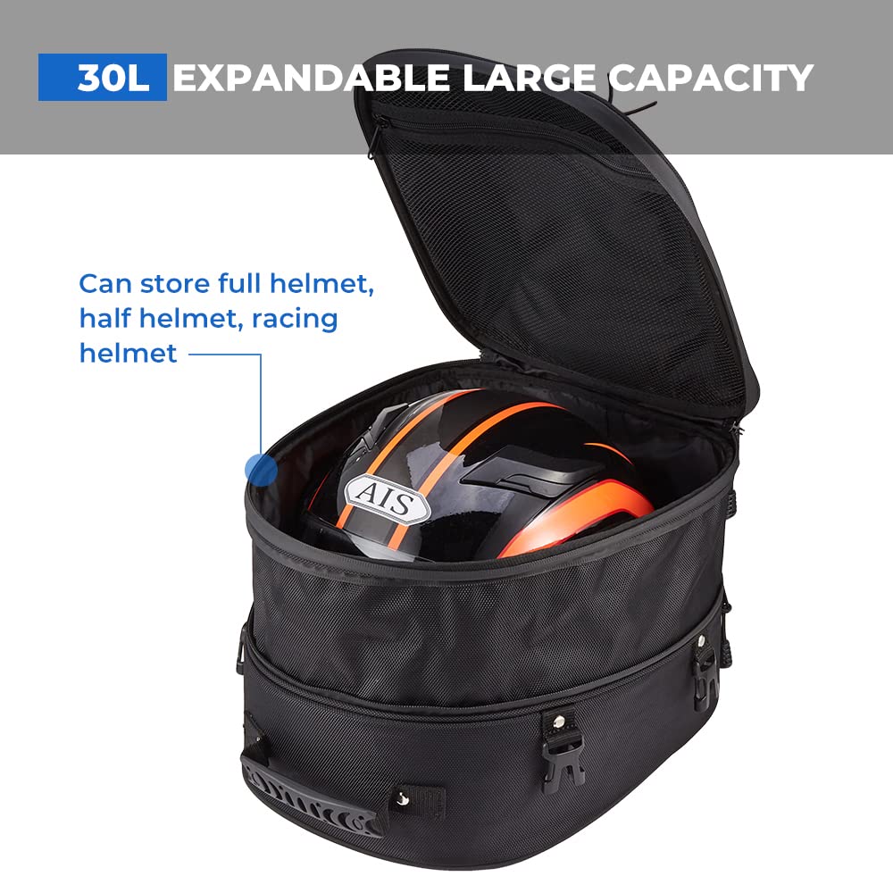 dual motorcycle helmet bag 30L Expandable Tail Bag with Waterproof Cover, Helmet Bag
