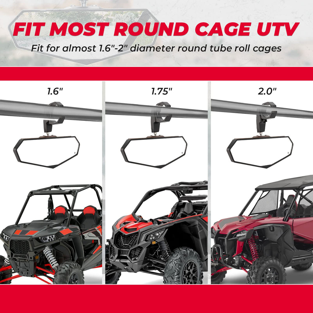 UTV Center Mirror Fits for 1.6"-2" Roll Bar Cages - Kemimoto