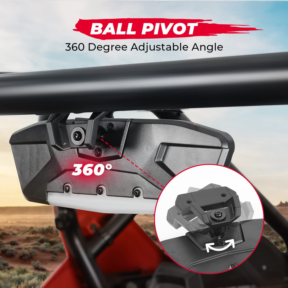 Aluminum Rear View Mirror with Light Fit Polaris RZR 2022-2023 - Kemimoto