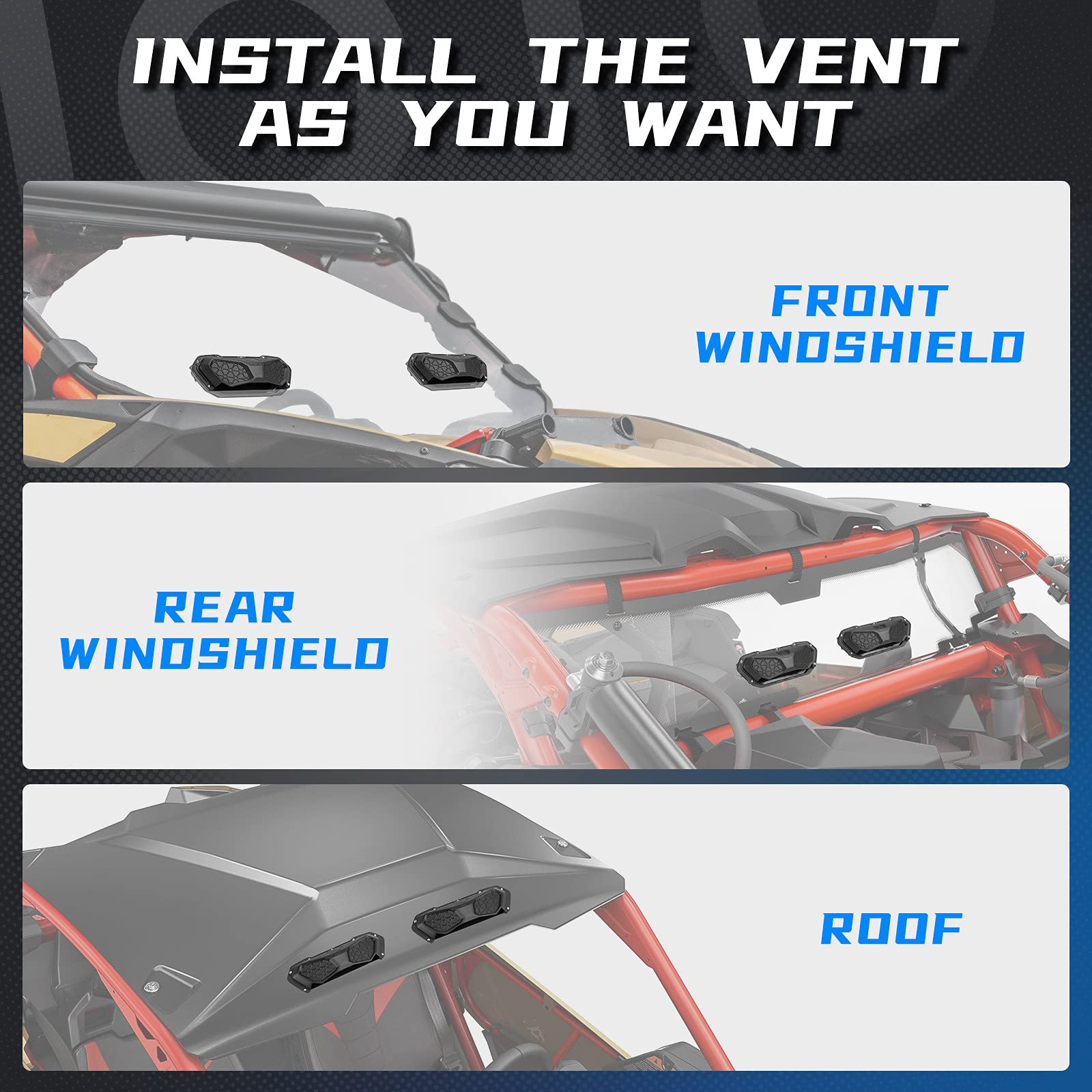 UTV Windshield Vent Kit Fits Polycarbonate Windshield - Kemimoto