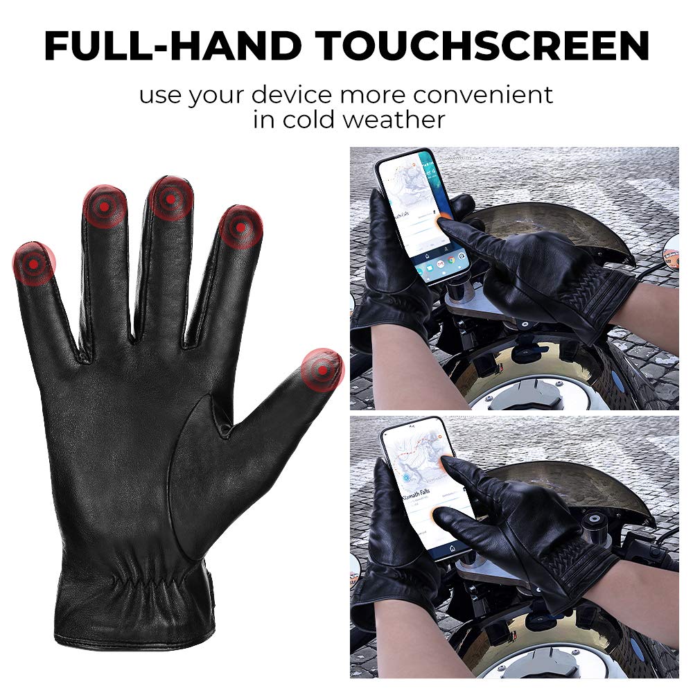 Winter Sheepskin Leather Driving Gloves for Men Women - Kemimoto