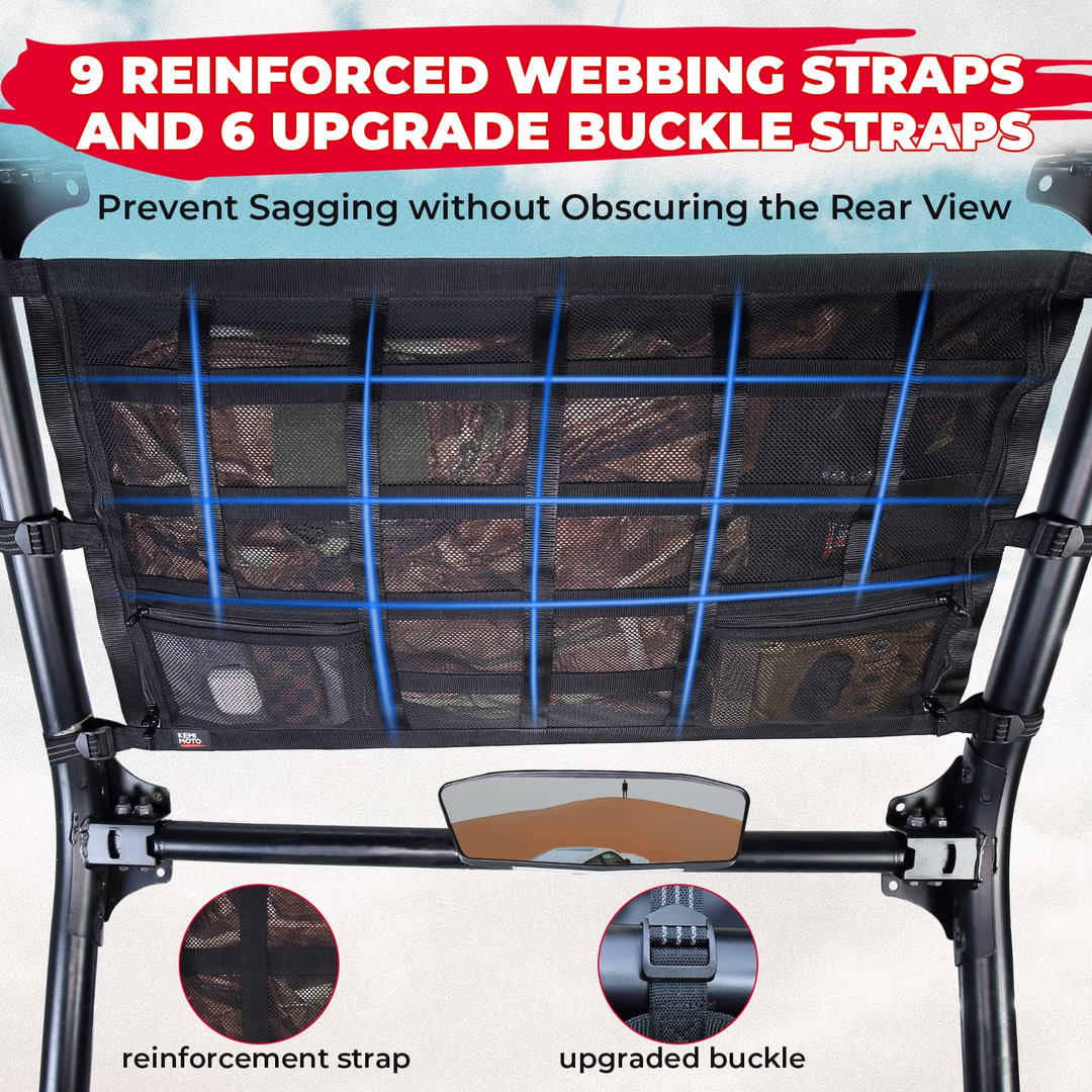 Upgrade Ceiling Cargo Net Pockets Compatible with Polaris RZR - Kemimoto