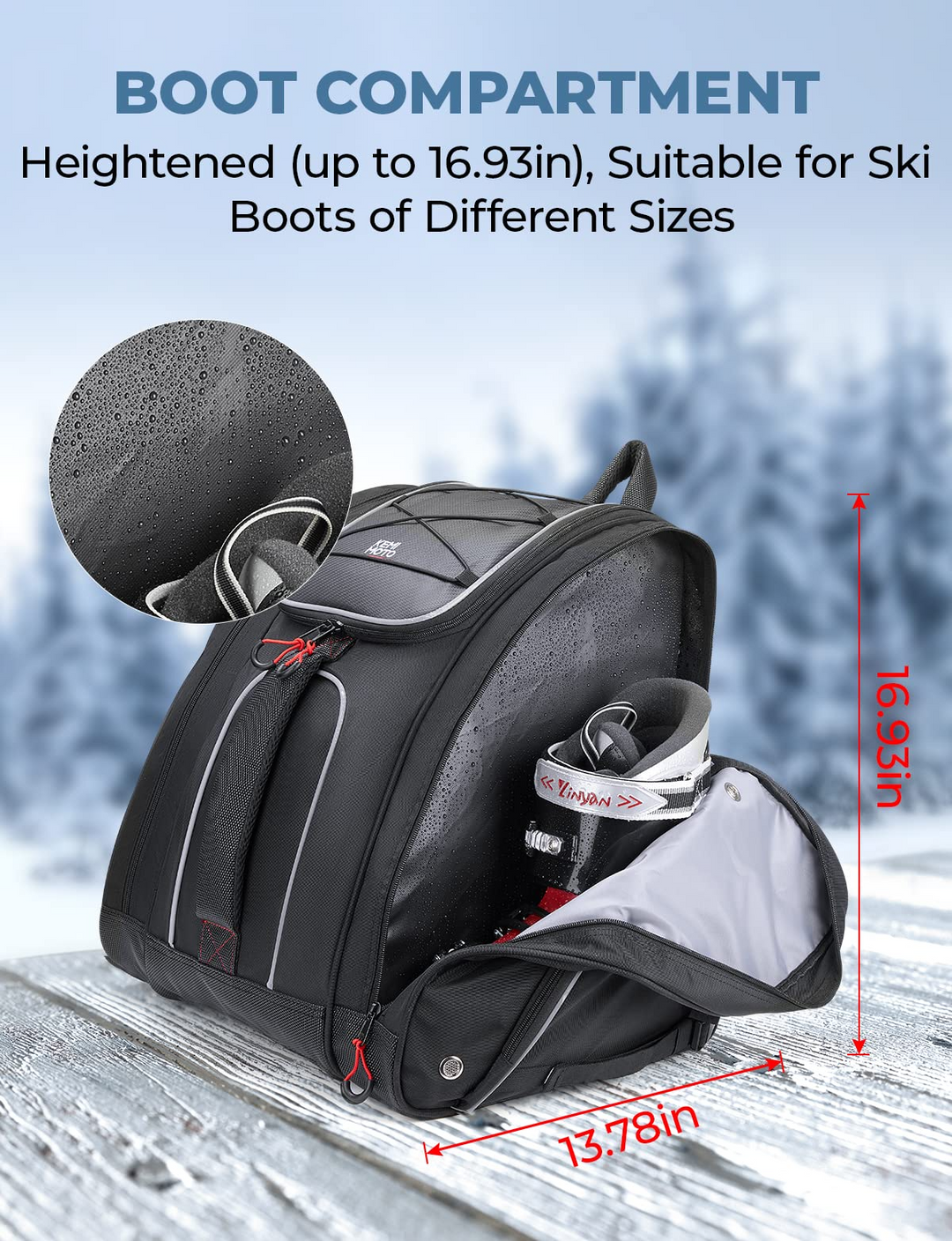 Ski Boot Bag, Waterproof Snowproof Skiing and Snowboarding Travel Luggage - Kemimoto