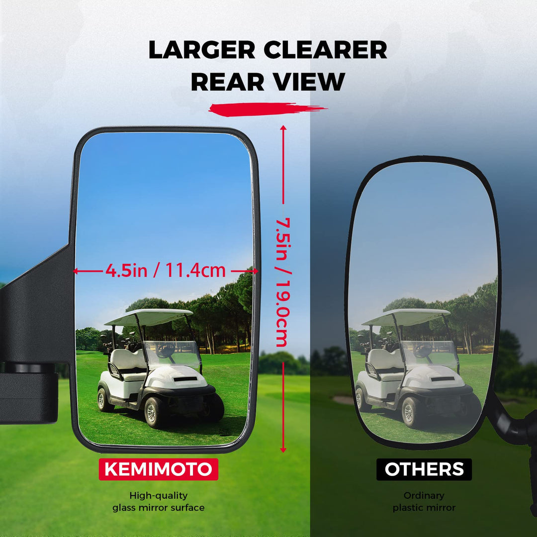 No-Drilling Required Golf Cart Side Mirrors for 0.75"-1.25" Square Rail - Kemimoto