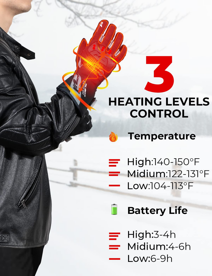 Heated Motorcycle Gloves Waterproof Touchscreen for Men and Women 7.4V 2500mAh - Kemimoto