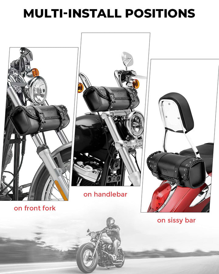 Motorcycle Fork Bag PU Leather Universal Saddlebag - Kemimoto