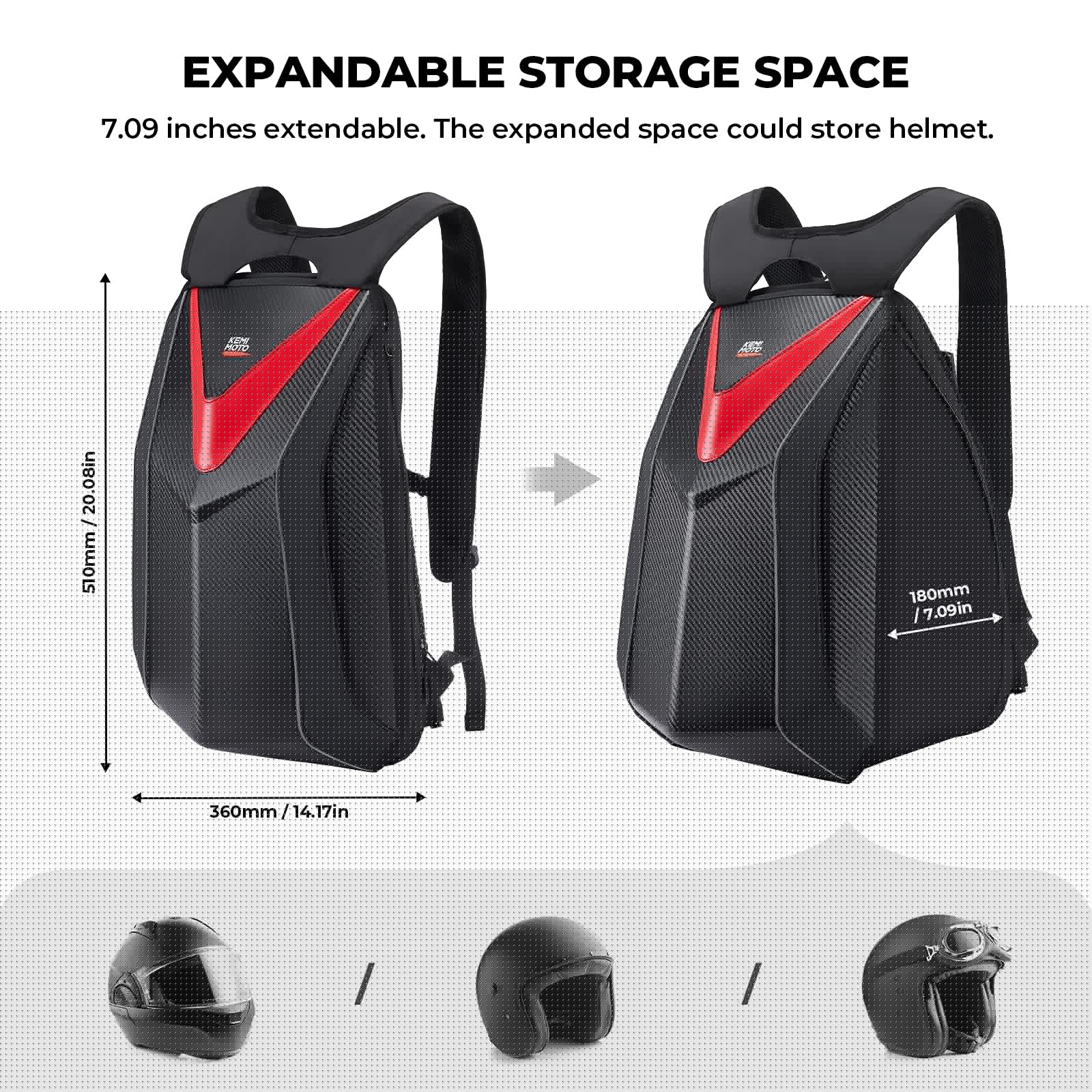 Motorcycle Hardshell Expandable Backpack - Kemimoto