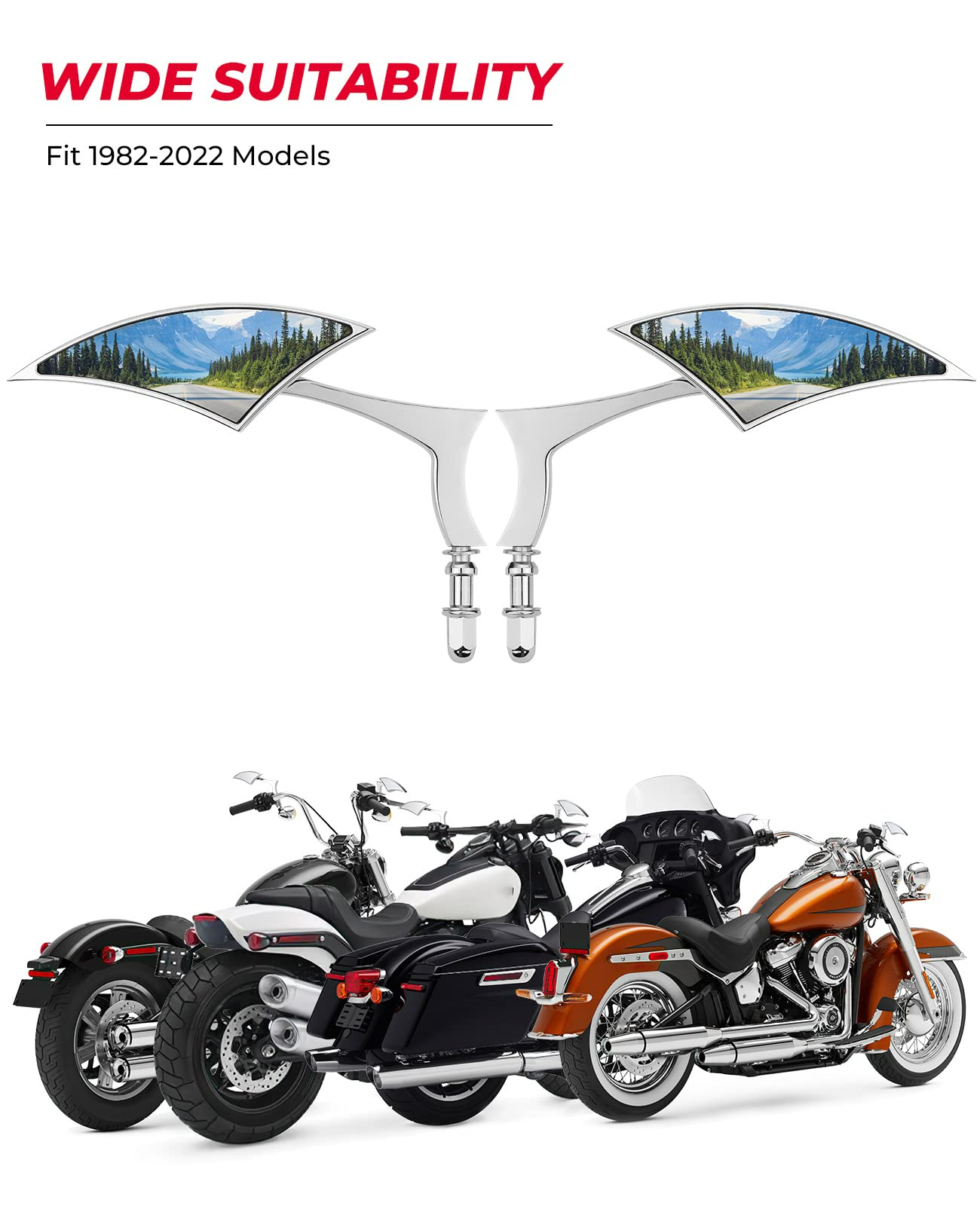 Harley Spear Blade Rear View Mirrors Chrome - Kemimoto