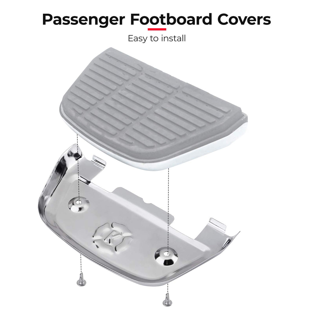 Passenger Footboard Covers D-shaped Floorboard Covers, Chrome - Kemimoto