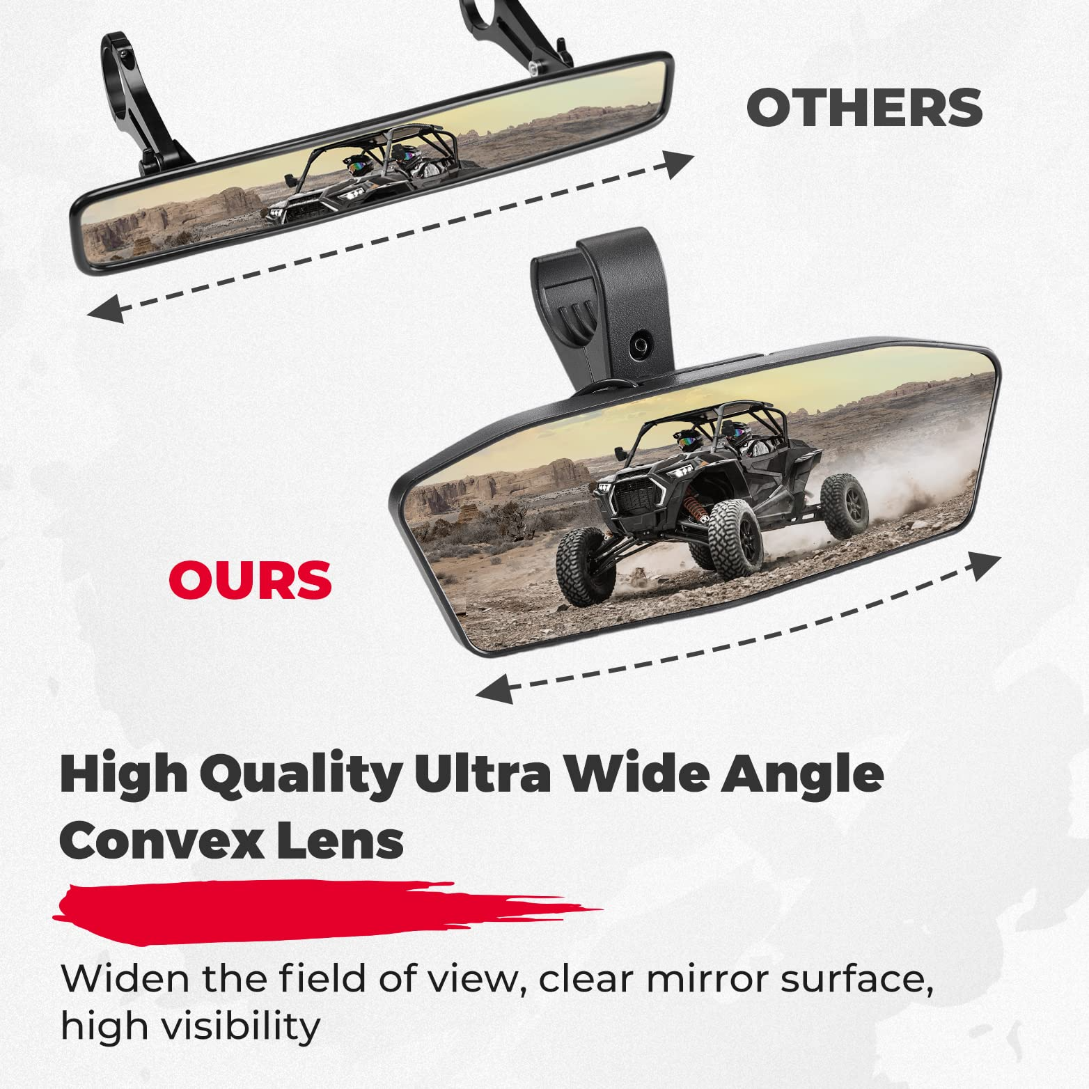 UTV Aluminum Center Rear View Mirror With LED Lights Fits 1.75