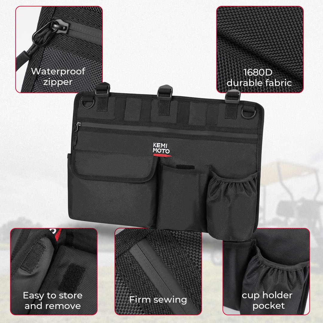 Armrest Side Bag Portable Fit Club Car, EZGO, Drive, ICON, Black - Kemimoto