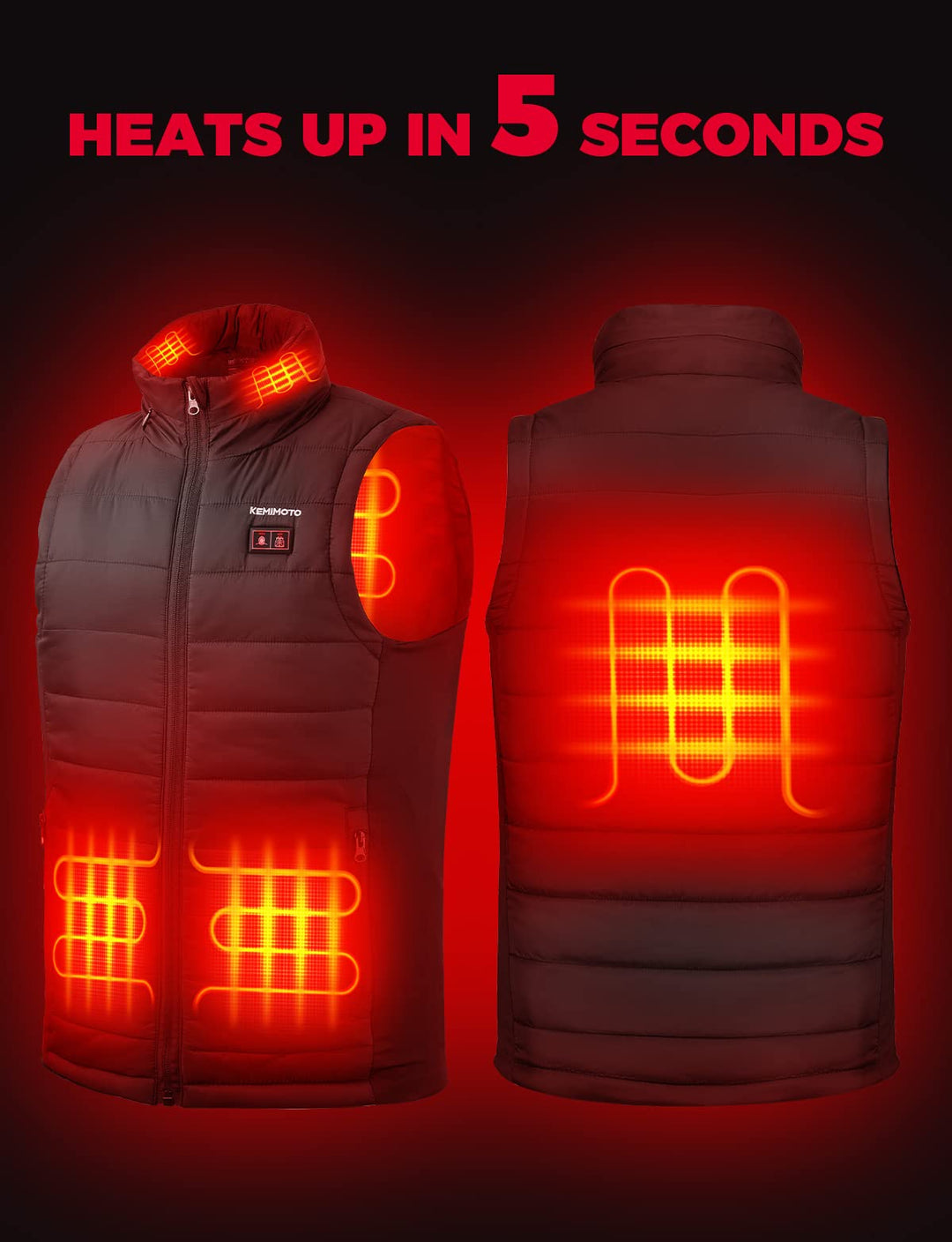 Heated Vest With Heated Hood - Black - Kemimoto