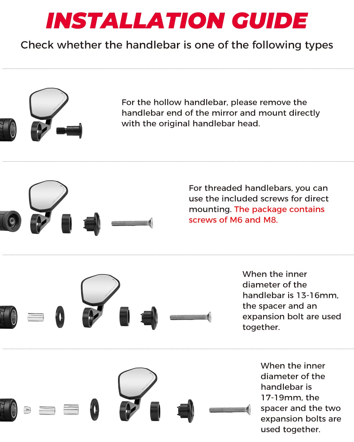 Motorcycle 360 Degrees Ball-Type Adjustment Handlebar Mirrors - Kemimoto