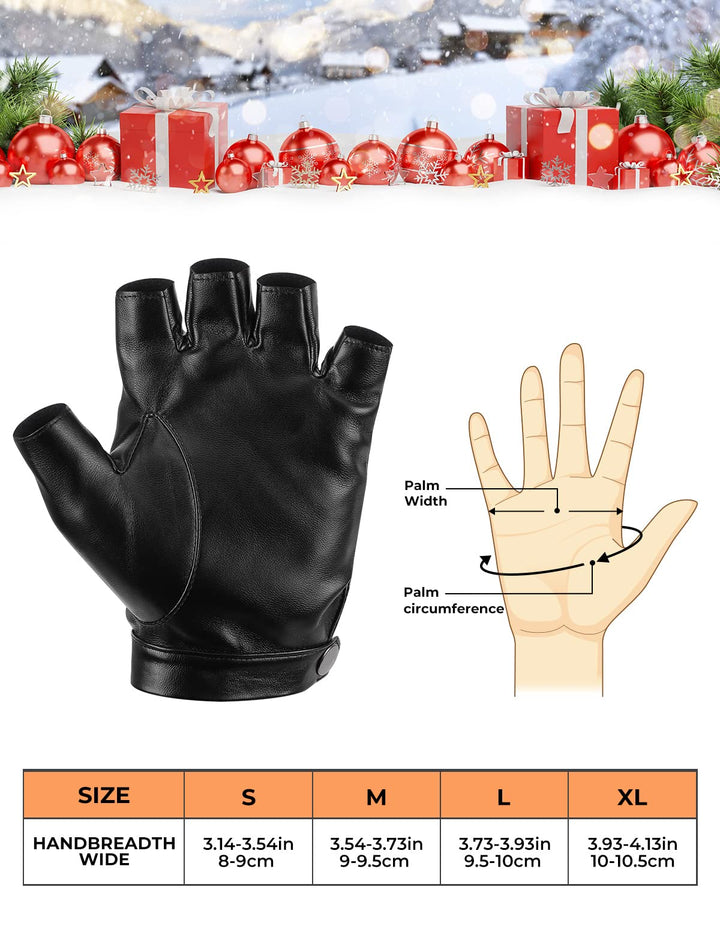 Fingerless Driving Gloves, PU Faux Leather Half Finger Glove for Men Women Teens - Kemimoto