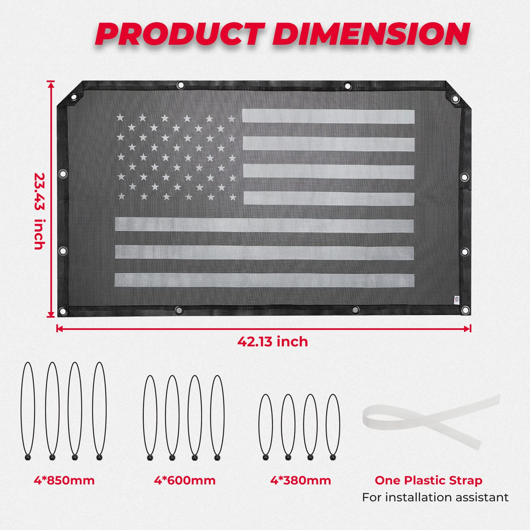 Soft Rear Window Net with Old Glory Flag Print Accessories Fit Pioneer 1000 700 500 - Kemimoto