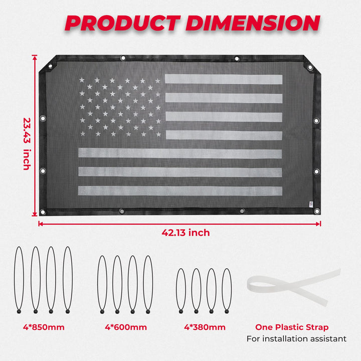 Soft Rear Window Net with Old Glory Flag Print Accessories Fit Pioneer 1000 700 500 - Kemimoto