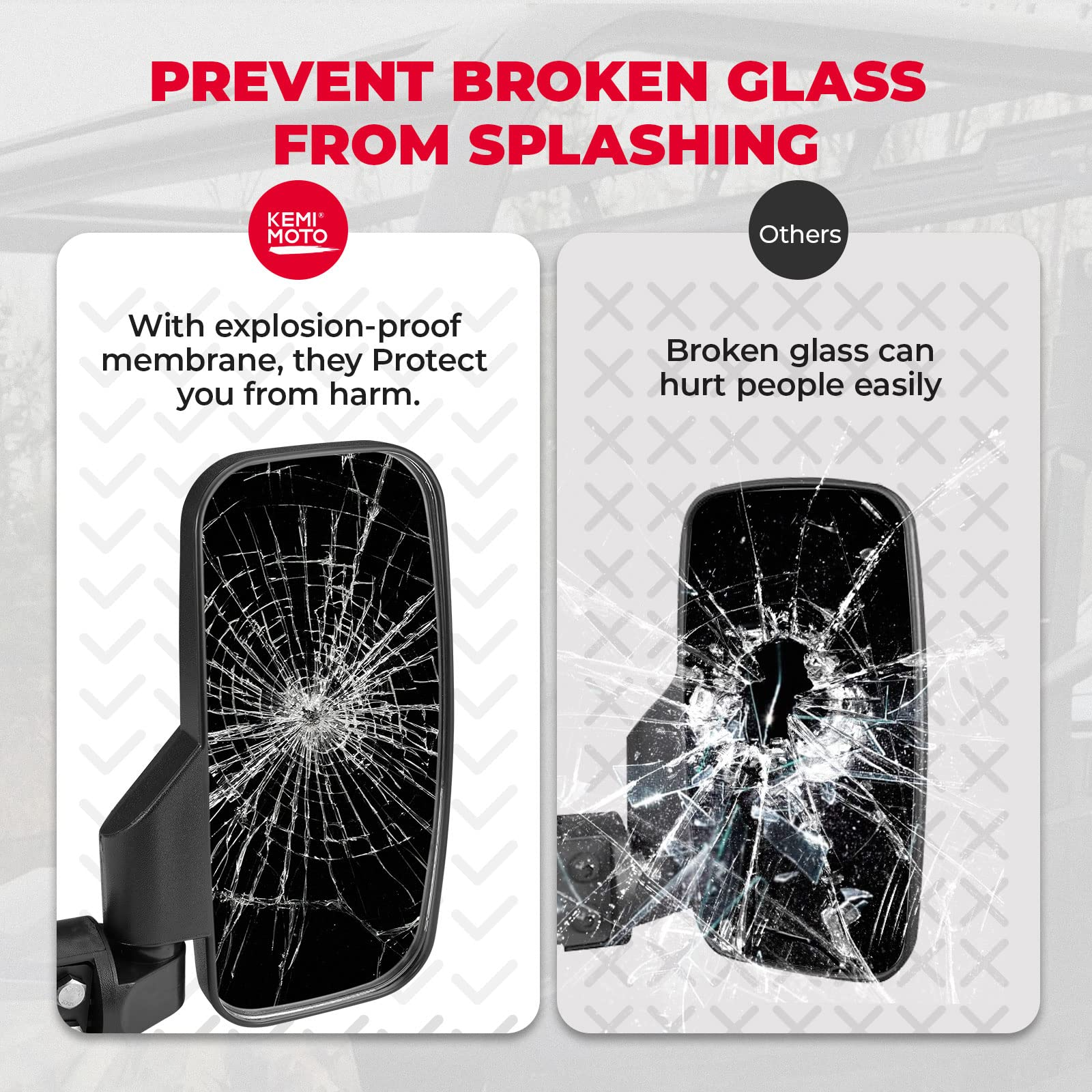 Side Mirrors Compatible with Polaris Ranger 2015-2023 - Kemimoto