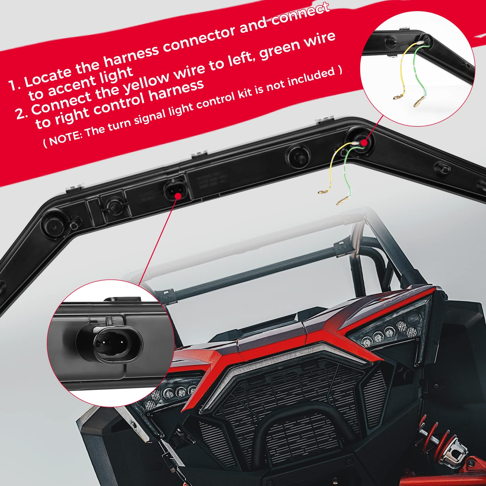 Turn Signal Light, LED Center Grill Fang Light Fit Polaris RZR PRO XP (2020 - 2023) - Kemimoto