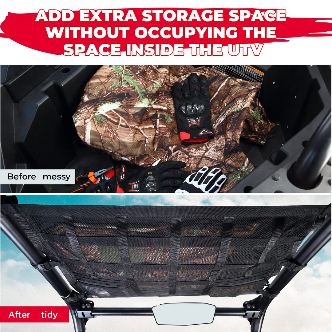 Upgrade Ceiling Cargo Net Pockets Compatible with Polaris RZR - Kemimoto