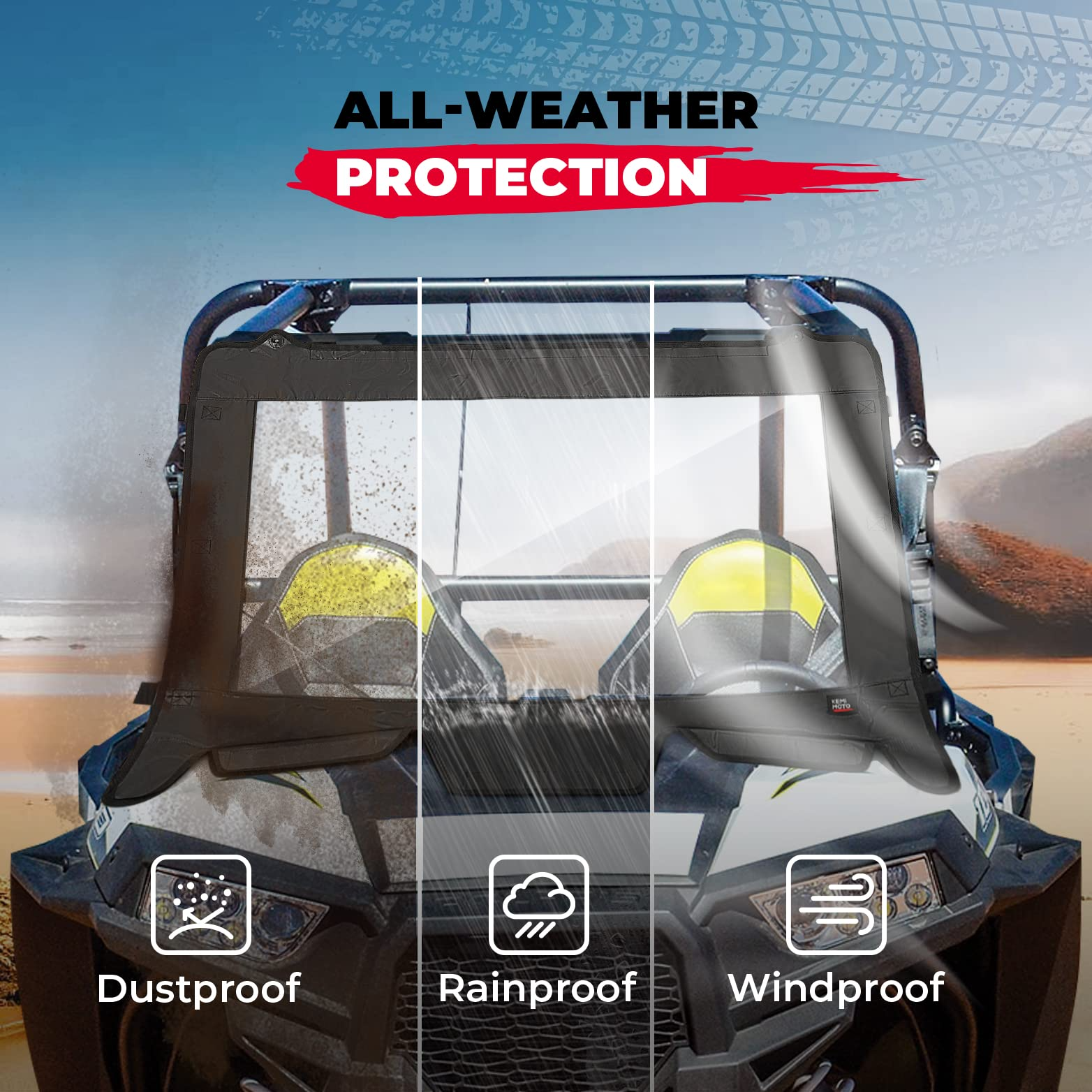 Upgrate UTV Front Soft Clear Windshield Fit 2019+ Polaris RZR XP 1000/ XP 4 1000 - Kemimoto