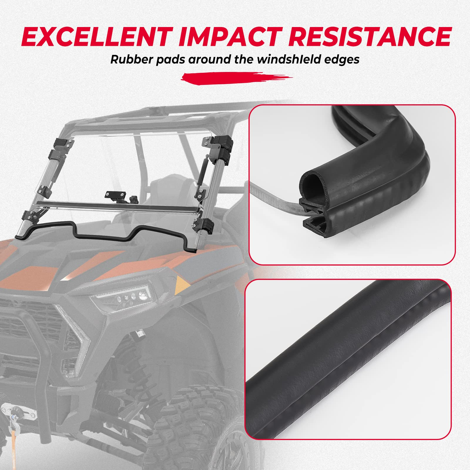 RZR XP 1000 Flip Windshield, Hard Coated PC Heavy Duty 3-IN-1 Folding Windscreen - Kemimoto