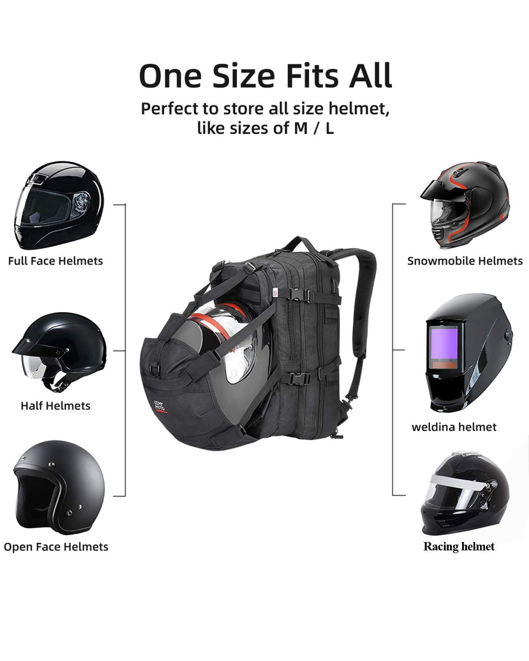 Motorcycle 37L Helmet Backpack with USB-charge Port - Kemimoto