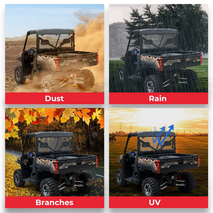 Rear Rear Windshield Compatible with 2017-2023 Polaris Ranger - Kemimoto