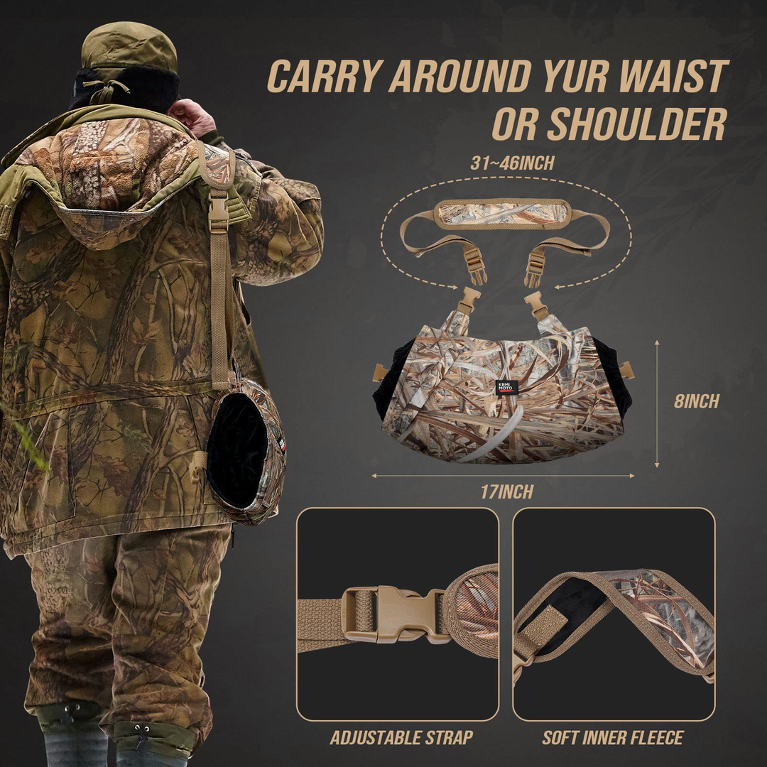 Camouflage Hunting Waist Pouch with Fleece/Pockets/Strap - Kemimoto