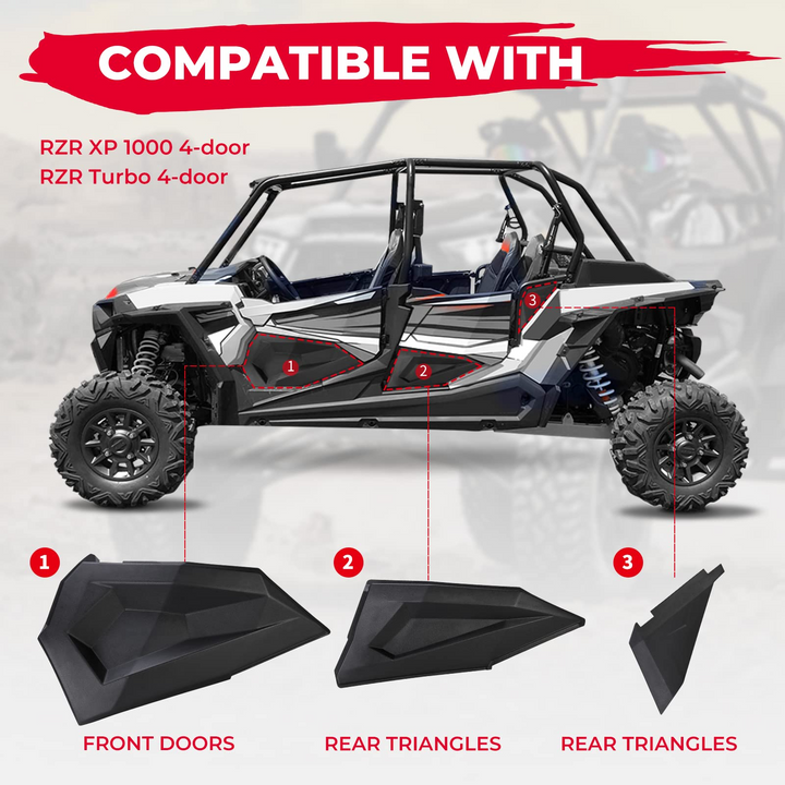Lower Doors Panel Inserts with Lower Frame OEM Style Fit 4 Doors 2014-2023 Polaris RZR - Kemimoto