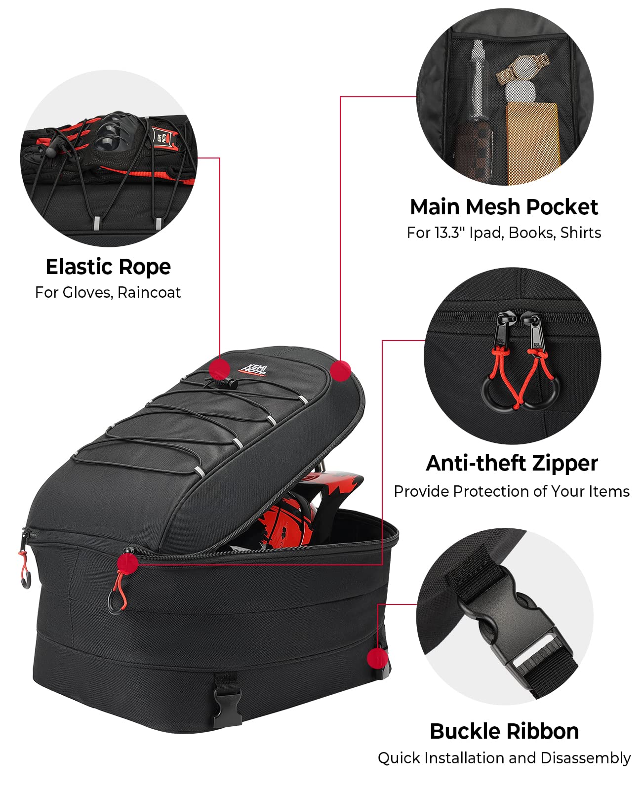 Motorcycle Tail Bag Black Motorbike Waterproof Tail Travel Rider Luggage  Rear Back Seat Bag Large Capacity Saddle Bag