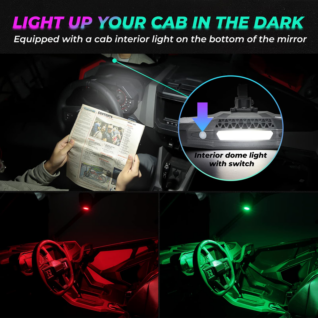 1.6"-2" RGB LED Rear View Center Mirror with Bluetooth - Kemimoto