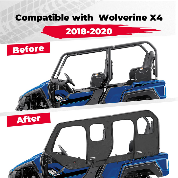 Soft Upper Door Window Cab Enclosure Fit 2018-2020 Yamaha Wolverine X4/SE - Kemimoto
