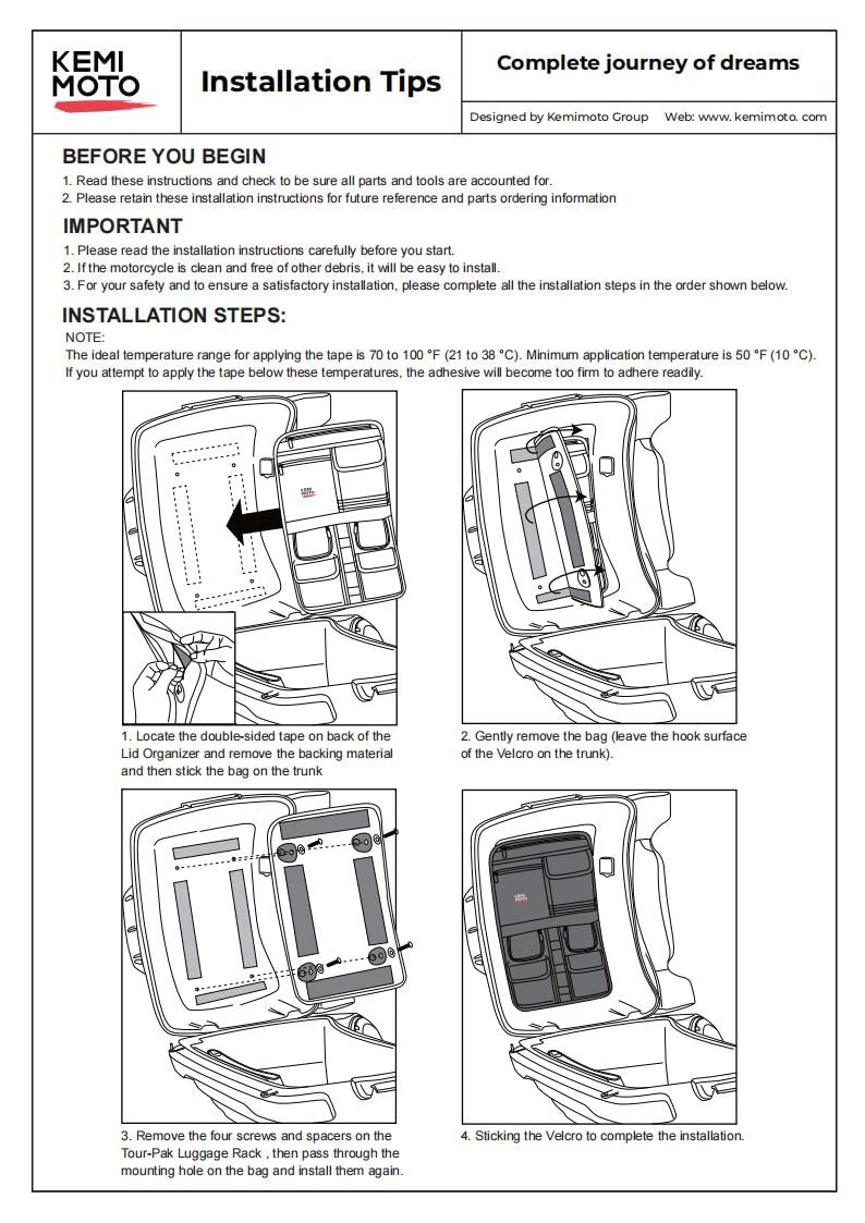 Tour Pack Lid Organizer for Street Glide Road King Road Glide Electra Glide - Kemimoto