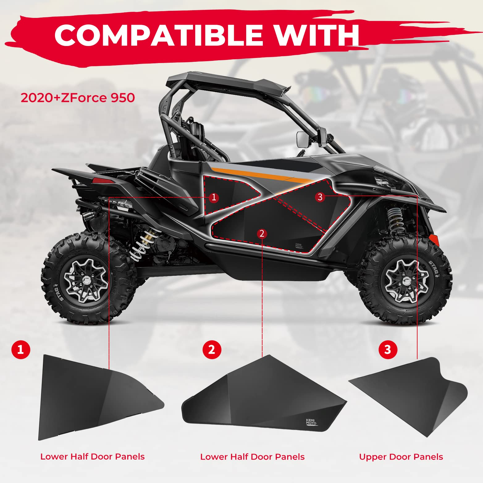 StarknightMT Lower Door Half Panel Inserts For CFMOTO ZFORCE 950 – 2020-2024 – Aluminum Black Powder Coat