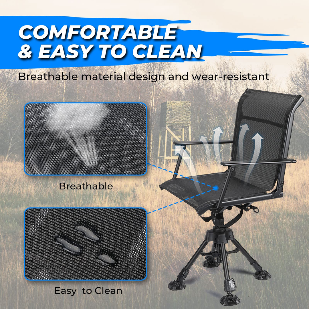 Hunting Fishing Chair, 360° Silent Swivel Hight Adjustable Quick Folding Blind Chair - Kemimoto