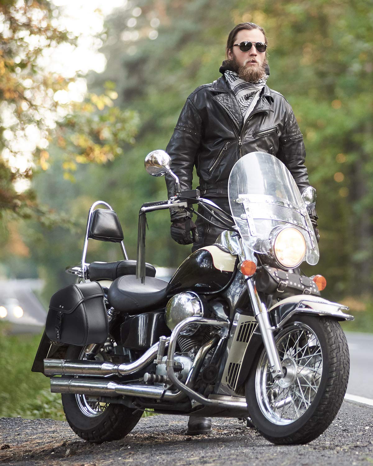 24L PU Leather Motorcycle Saddlebags Kemimoto