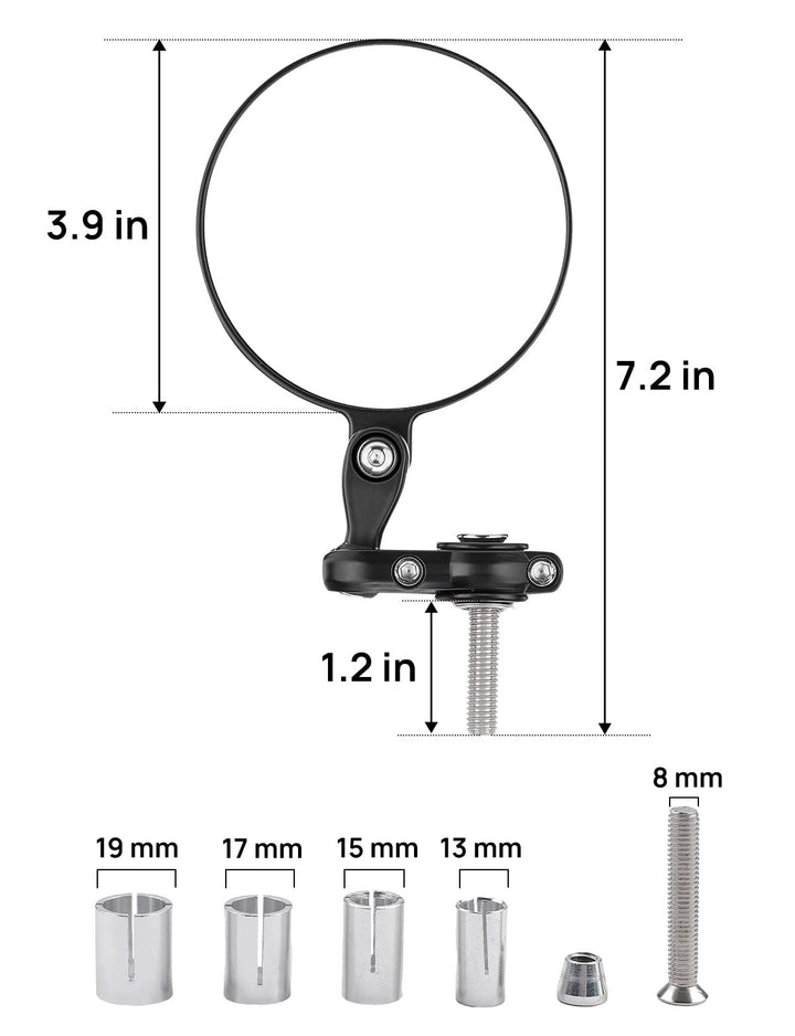 Universal Motorcycle Mirror, 360° Rotatable Handlebar Compatible with 13-21 mm Handlebar Inner Diameter - Kemimoto