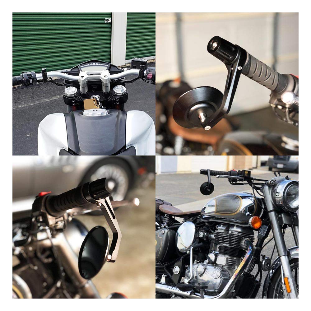 Motorcycle Handlebar Bar End Mirrors, Blue Lense Anti Glare Universal 7/8" Handle Round - Kemimoto