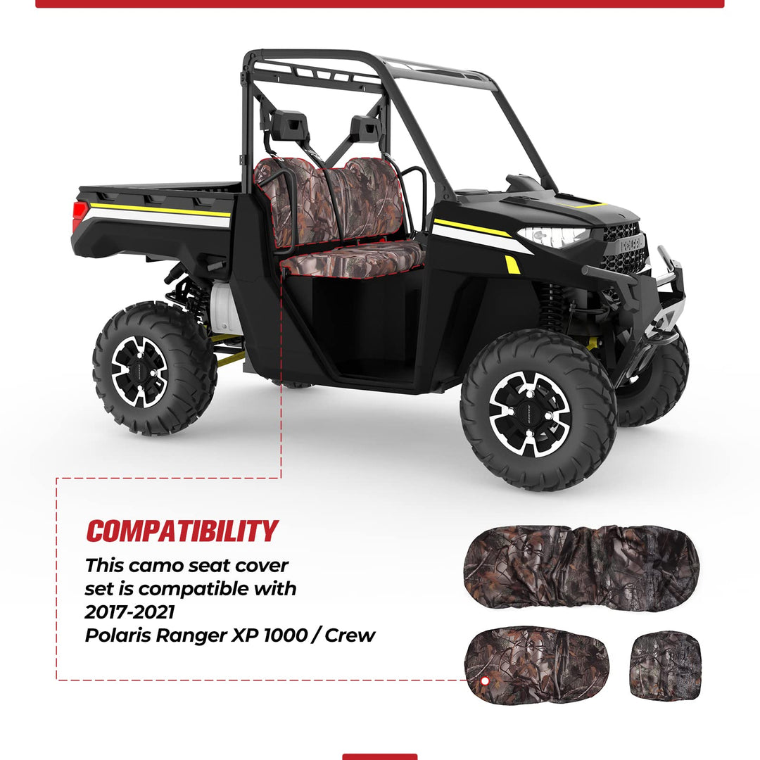 Camouflage Seat Cover Fit Polaris Ranger XP 1000 | Crew XP 1000 (3 Pcs) - Kemimoto